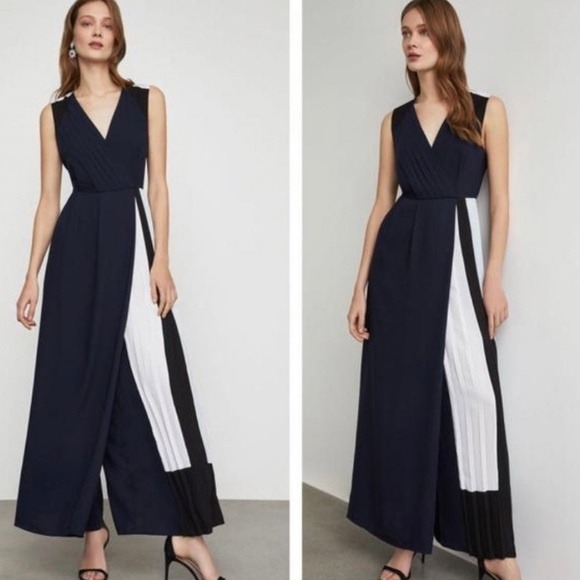 BCBGMaxAzria Pants - BCBGMAXAZRIA Sleeveless Wide Leg Overlay Jumpsuit Colorblock Pleated Formal